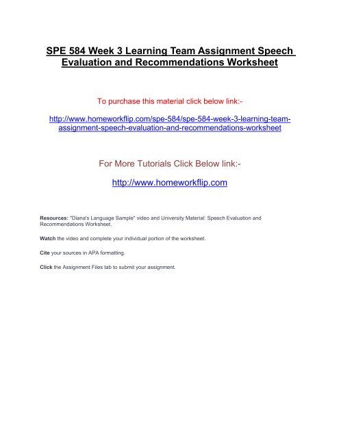 SPE 584 Week 3 Learning Team Assignment Speech Evaluation and ...