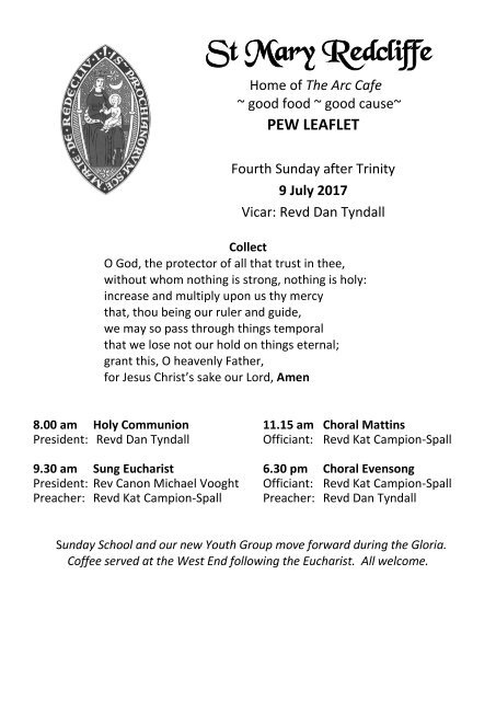 St Mary Redcliffe Church Pew Leaflet - July 9 2017 