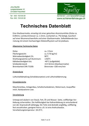 F 1.3.2.2 Stauffer Datenblatt Isolationsmatten