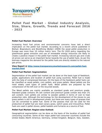 Pellet Fuel Market 2016 Share, Trend, Segmentation and Forecast to 2023