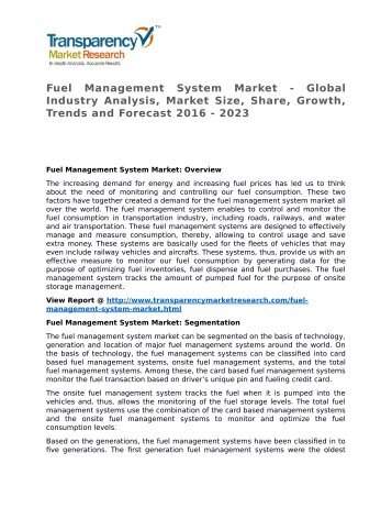 Fuel Management System Market 2016 Trends, Research, Analysis and Review Forecast 2023