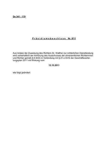 Geschäftsverteilungsplan richterlicher Dienst zum 15.10.2011