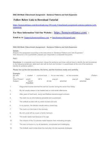 ENG 358 Week 5 Benchmark Assignment – Sentence Patterns and Verb Expansion