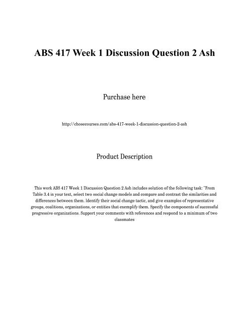 ABS 417 Week 1 Discussion Question 2 Ash