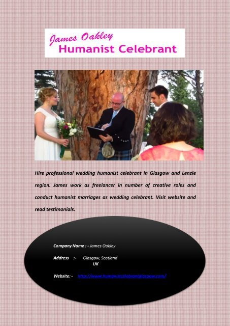 Hire Wedding Humanist Celebrant in Glasgow