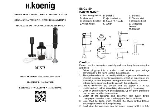 H.Koenig &gt; MIXEUR PLONGEANT MIX50 NOIR(Italiano) - manuale d'Istruzioni