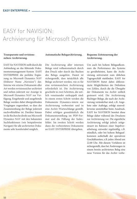 EASY for NAVISION: Archivierung für Microsoft Dynamics NAV.