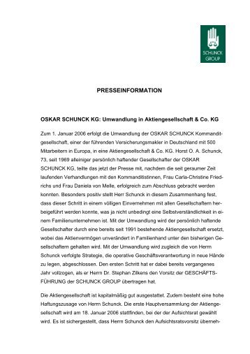Umwandlung in Aktiengesellschaft & Co. KG - Schunck Group