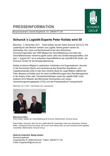 Schunck´s Logistik-Experte Peter Kollatz wird 50 - Schunck Group