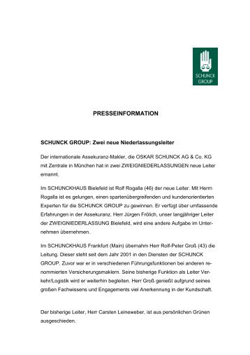 Zwei neue Niederlassungsleiter - Schunck Group