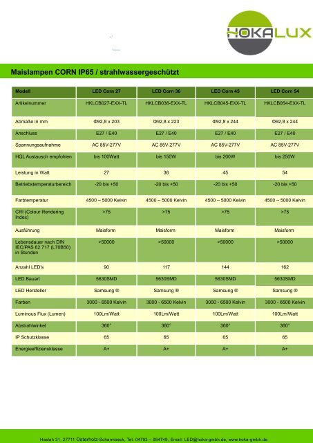 Produktübersicht HOKALUX