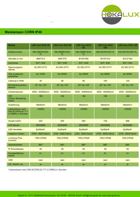 Produktübersicht HOKALUX
