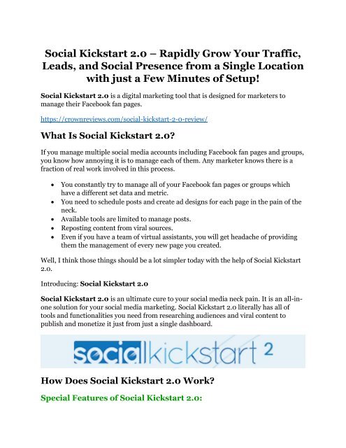 Social Kickstart 2.0 review &amp; Social Kickstart 2.0 $22,600 bonus-discount
