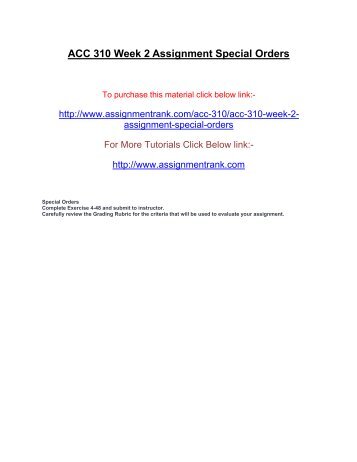 ACC 310 Week 2 Assignment Special Orders