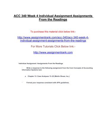 ACC 340 Week 4 Individual Assignment Assignments From the Readings