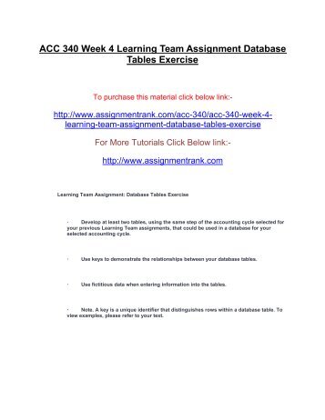 ACC 340 Week 4 Learning Team Assignment Database Tables Exercise