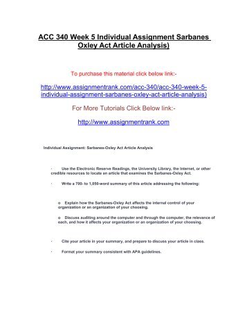 ACC 340 Week 5 Individual Assignment Sarbanes Oxley Act Article Analysis)