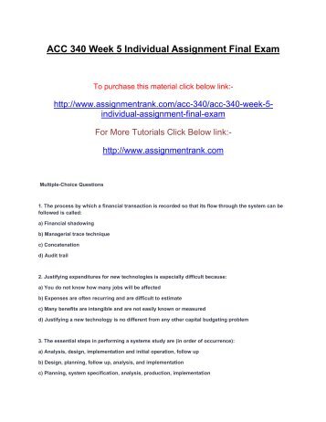 ACC 340 Week 5 Individual Assignment Final Exam