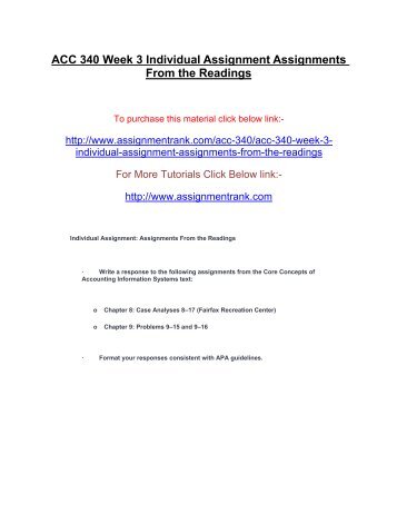 ACC 340 Week 3 Individual Assignment Assignments From the Readings