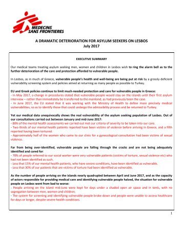 2017 07 05 - MSF - Briefing document vulnerable people on Lesbos