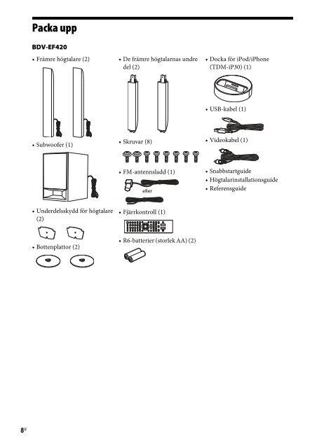 Sony BDV-EF220 - BDV-EF220 Istruzioni per l'uso Svedese