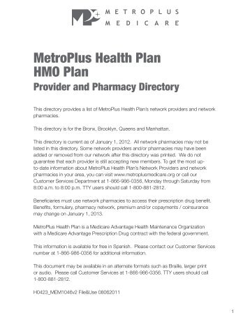 2012 Apr MAA PROVIDER DIRECTORY.sv - MetroPlus Health Plan