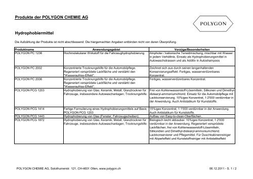 Produkte der POLYGON CHEMIE AG Hydrophobiermittel