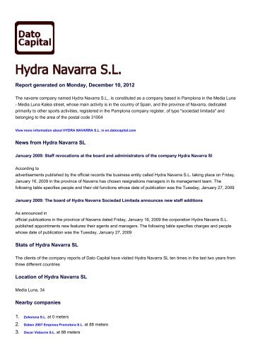 Hydra Navarra SL, Spain - Companies - Dato Capital