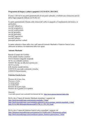Programma lingua e cultura spagnola LS-LM 6 - Scienze della ...
