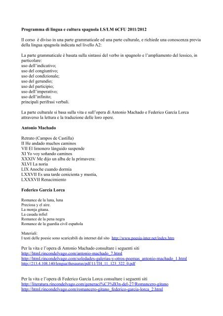 Programma lingua e cultura spagnola LS-LM 6 - Scienze della ...