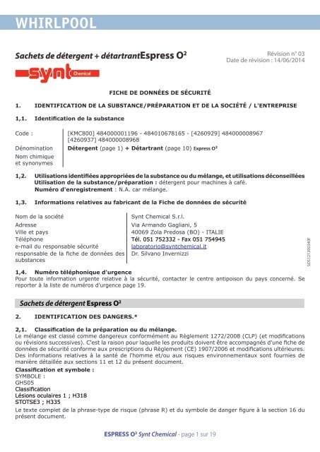 KitchenAid 4260929 - 4260929 FR (484000008967) FICHE DE DONN&Eacute;ES DE S&Eacute;CURIT&Eacute;