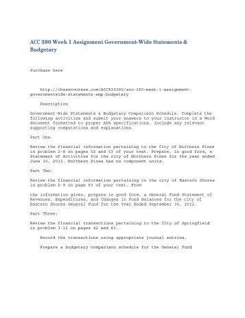 ACC 380 Week 1 Assignment Government-Wide Statements & Budgetary