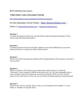 BUSN 320 Final Exam Answers