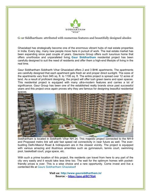 Gaur Siddhartham a luxury apartments in Ghaziabad