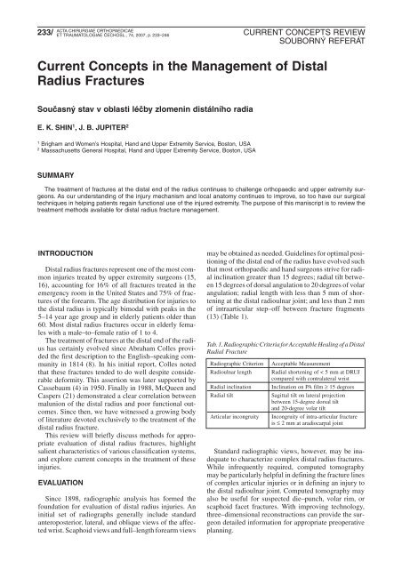 Current Concepts in the Management of Distal Radius Fractures