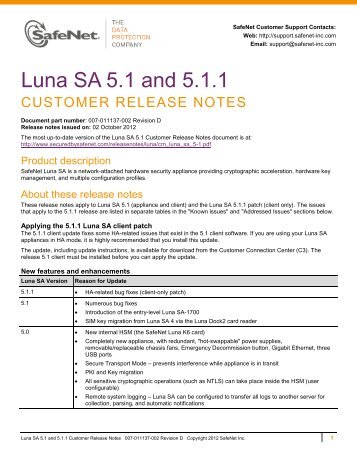 Luna SA 5.1 and 5.1.1 - Secure Support