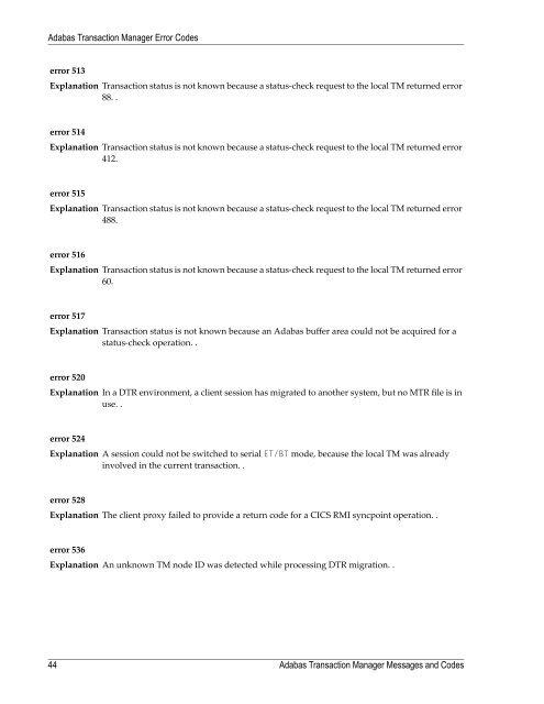 Adabas Transaction Manager Messages and Codes - Software AG ...