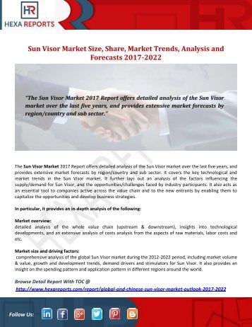Sun Visor Market Size, Share, Market Trends, Analysis and Forecasts 2017-2022