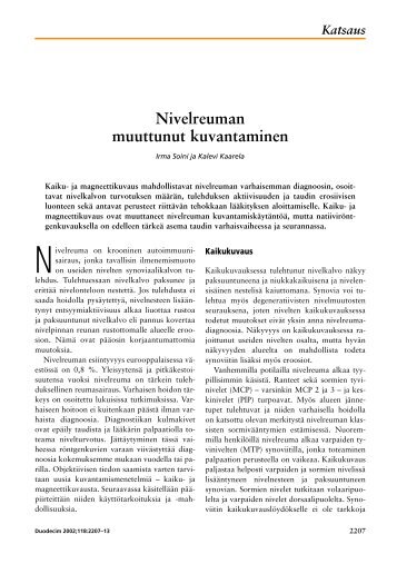 Nivelreuman muuttunut kuvantaminen - EBM Guidelines