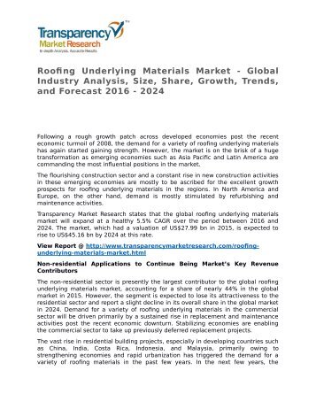 Roofing Underlying Materials Market 2016 Share, Trend, Segmentation and Forecast to 2024