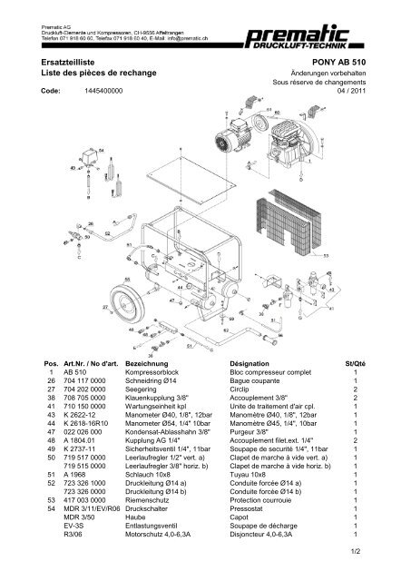 Ersatzteilliste PONY AB 510 Liste des pièces de rechange