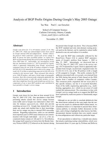 Analysis of BGP Prefix Origins During Google's May 2005 Outage