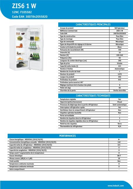 KitchenAid ZIS6 1 W - ZIS6 1 W FR (F105582) Product data sheet