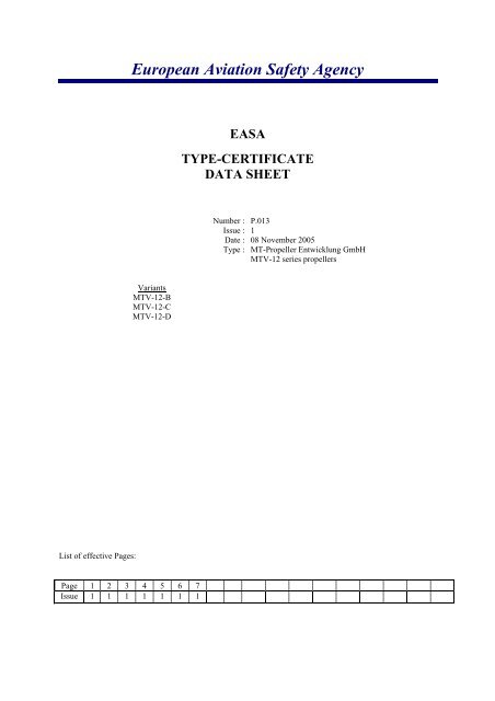 European Aviation Safety Agency EASA TYPE-CERTIFICATE DATA ...