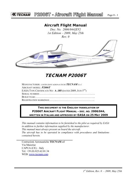 Tecnam P2006T manual