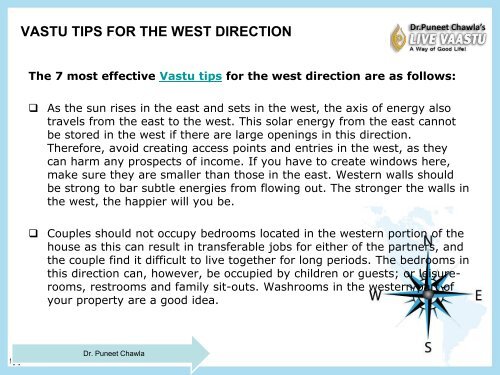 VASTU TIPS FOR THE WEST DIRECTION