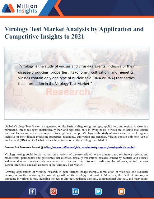 Virology Test Market Analysis by Application and Competitive Insights to 2021 - Million Insights