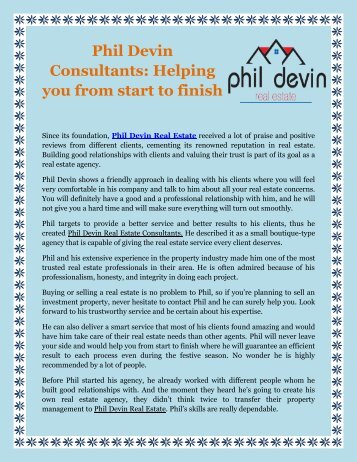 Phil Devin Consultants Helping you from start to finish