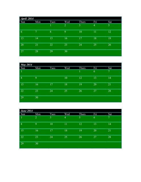 Lunardi Family Condo Calendar