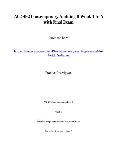 ACC 492 Contemporary Auditing II Week 1 to 5 with Final Exam